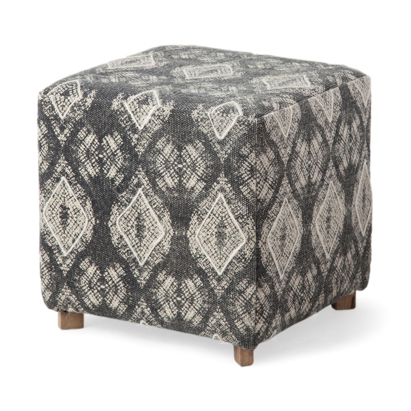 Patterned Fabric Covered Ottoman with Wooden Legs By Homeroots