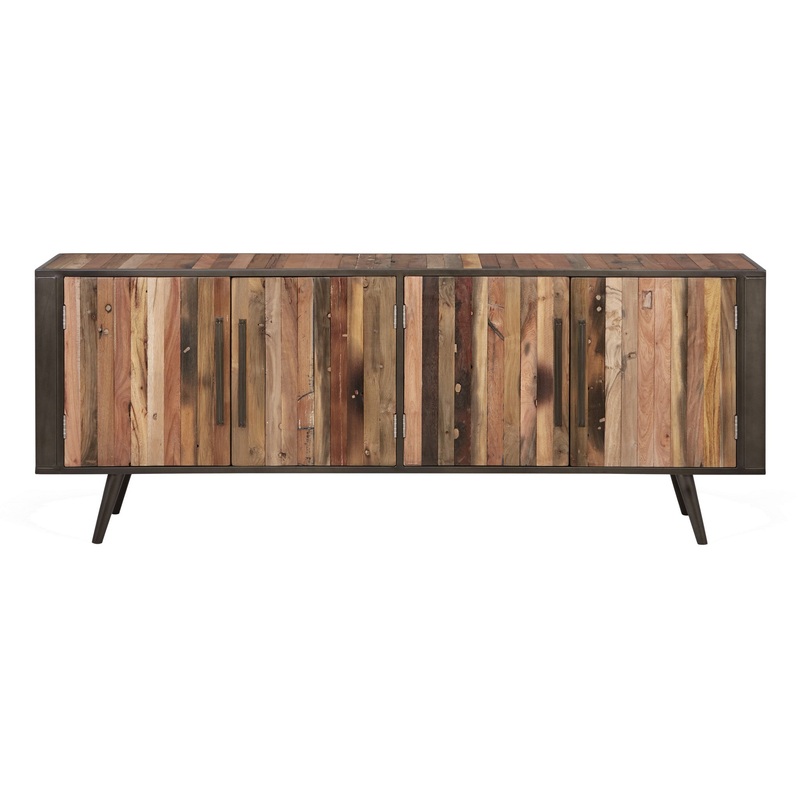 Rustic Natural Wood Media Cabinet with Four Doors By Homeroots