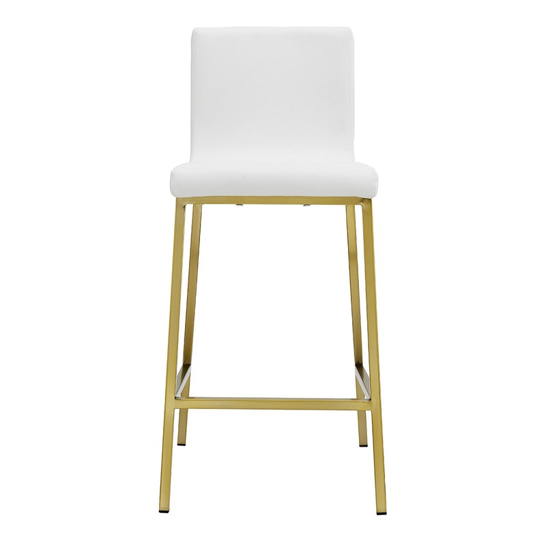 Set of Two Gray Faux leather and Gold Bar Stools By Homeroots