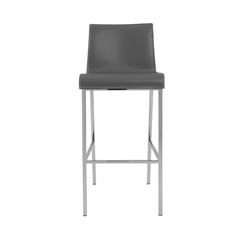 Set of Two Gray Leather and Steel Bar Stools By Homeroots