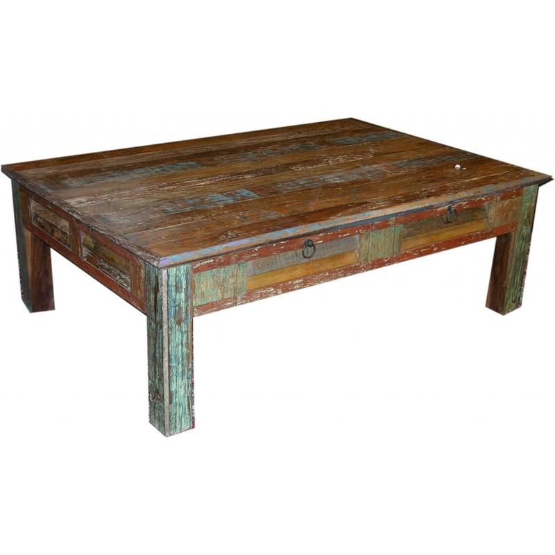 Square Distressed Wooden Coffee Table By Homeroots