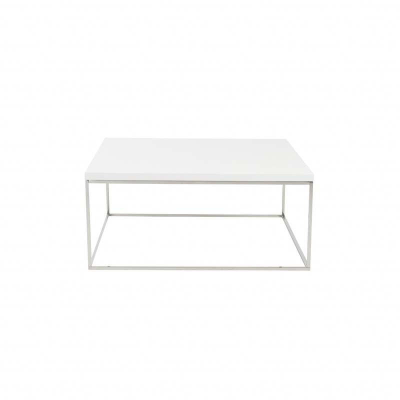White and Chrome High Gloss Square Coffee Table By Homeroots