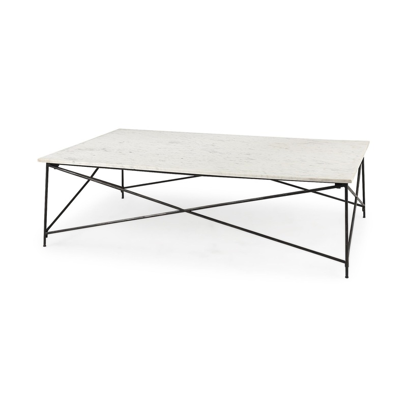 White Marble Criss Cross Base Coffee Table By Homeroots