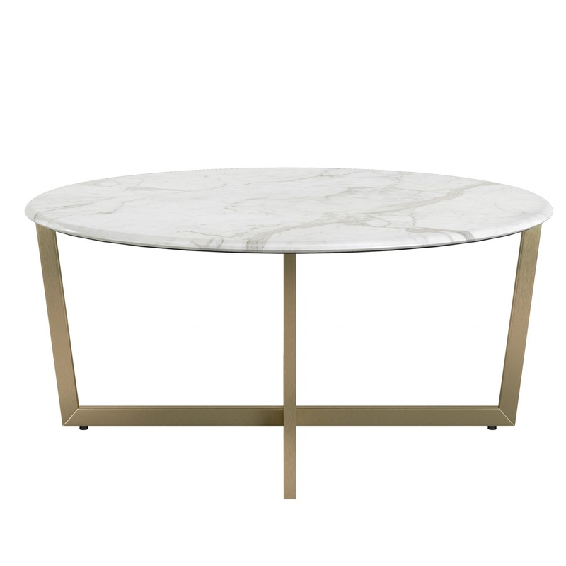 White on Gold Faux Marble Round Coffee Table By Homeroots