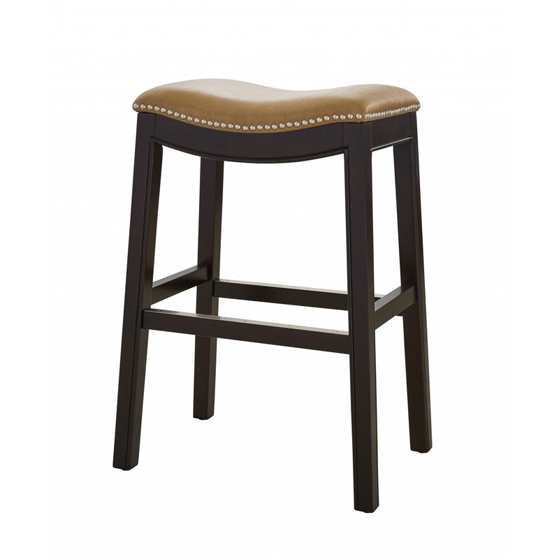 25" Espresso and Carmel Saddle Style Counter Height Bar Stool By Homeroots