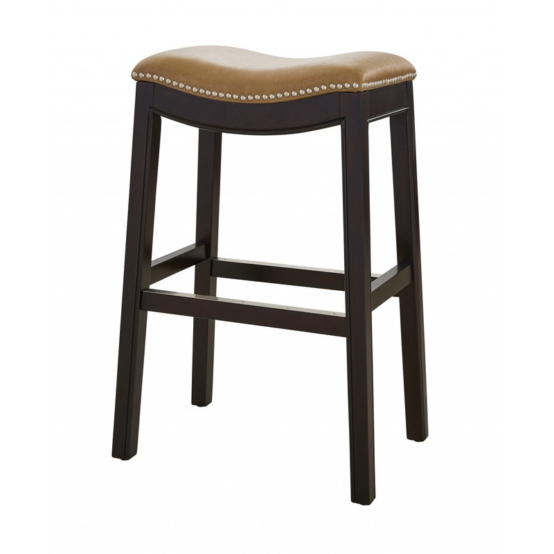 30" Espresso and Carmel Saddle Style Counter Height Bar Stool By Homeroots