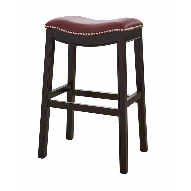 30" Espresso and Red Saddle Style Counter Height Bar Stool By Homeroots