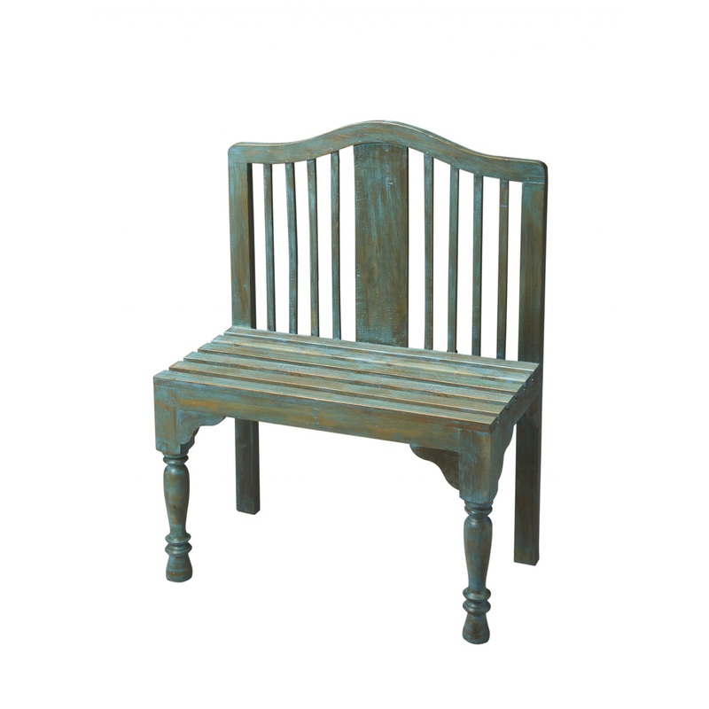 Antiqued Blue Solid Wood Bench By Homeroots
