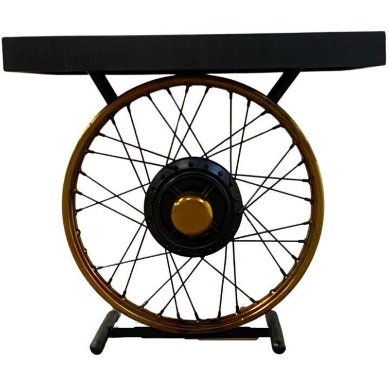 Black and Gold Wheel Accent Table By Homeroots