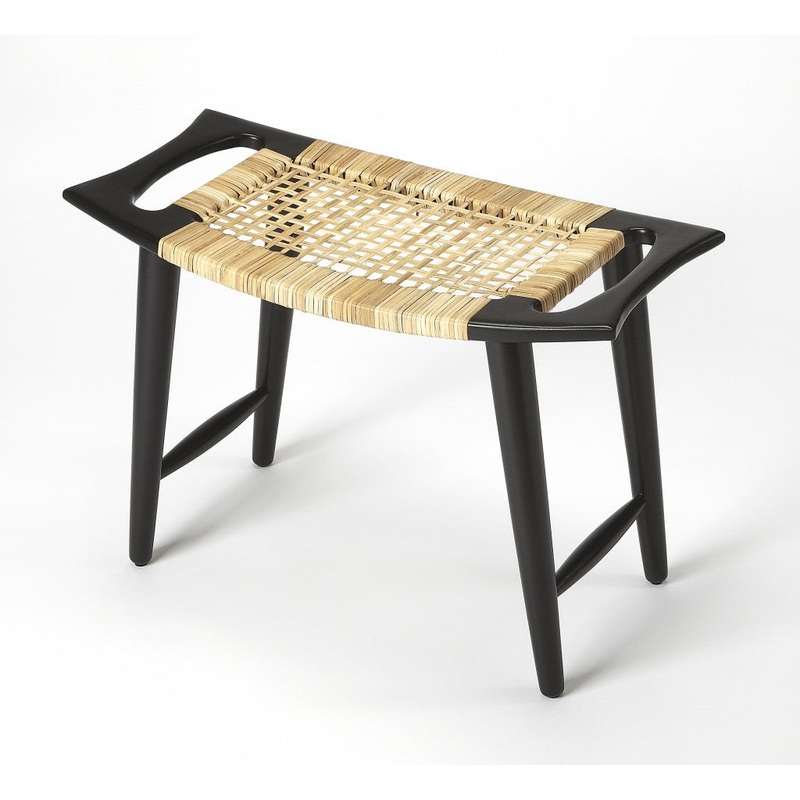 Black and Natural Cane Woven Stool By Homeroots