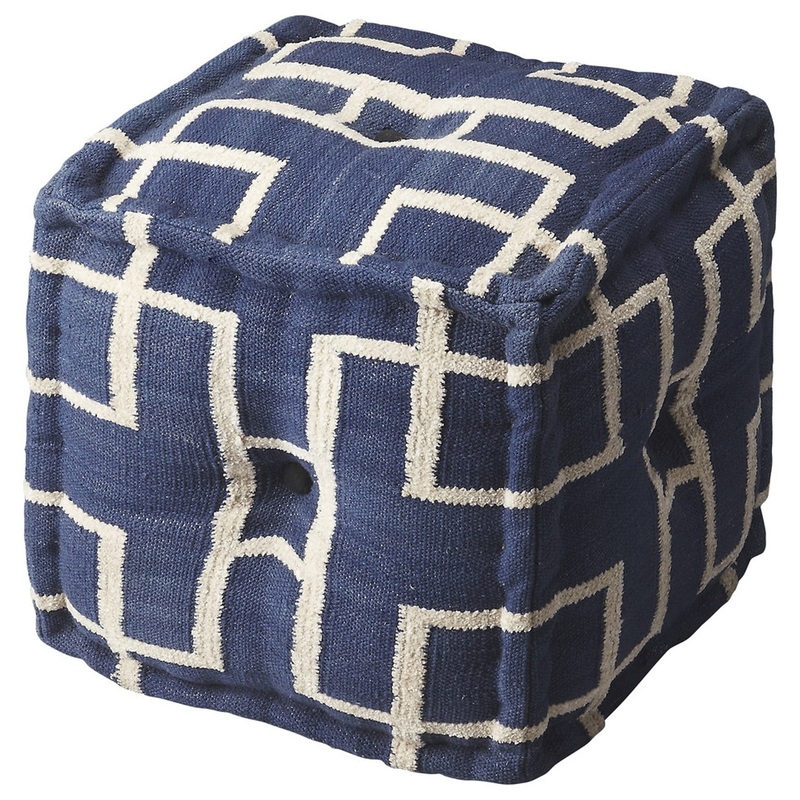 Blue Square Cotton Pouf Ottoman By Homeroots