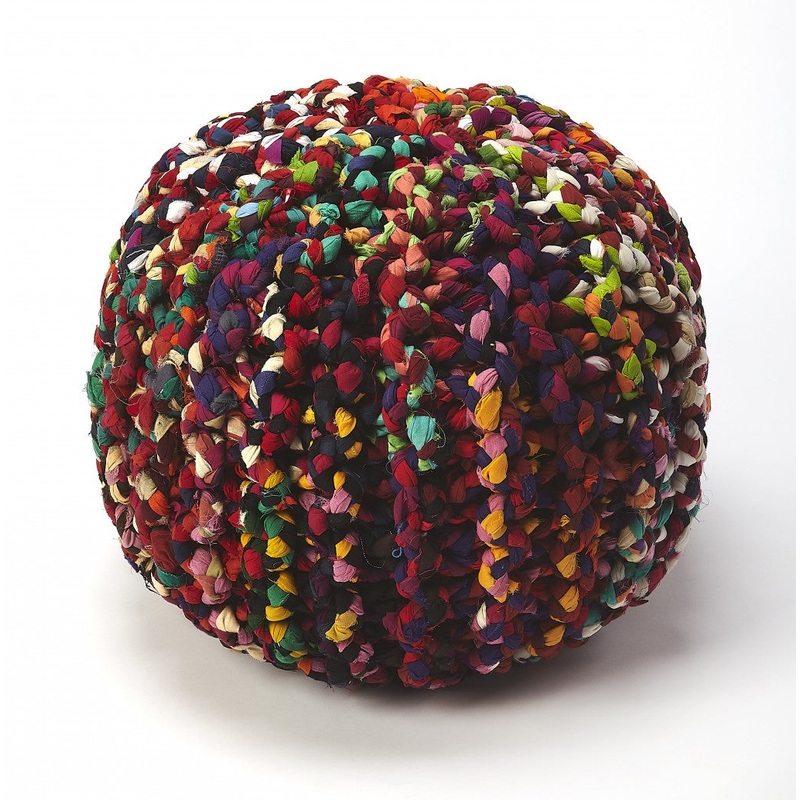 Boho Multi Color Rag Pouf Ottoman By Homeroots