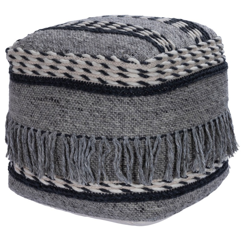 Boho Square Black and Gray Pouf Ottoman By Homeroots