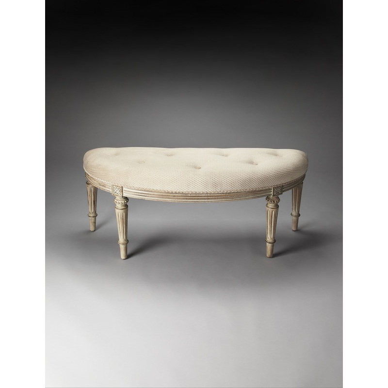 Classic Ivory and Golden White Wash Crescent Shaped Bench By Homeroots
