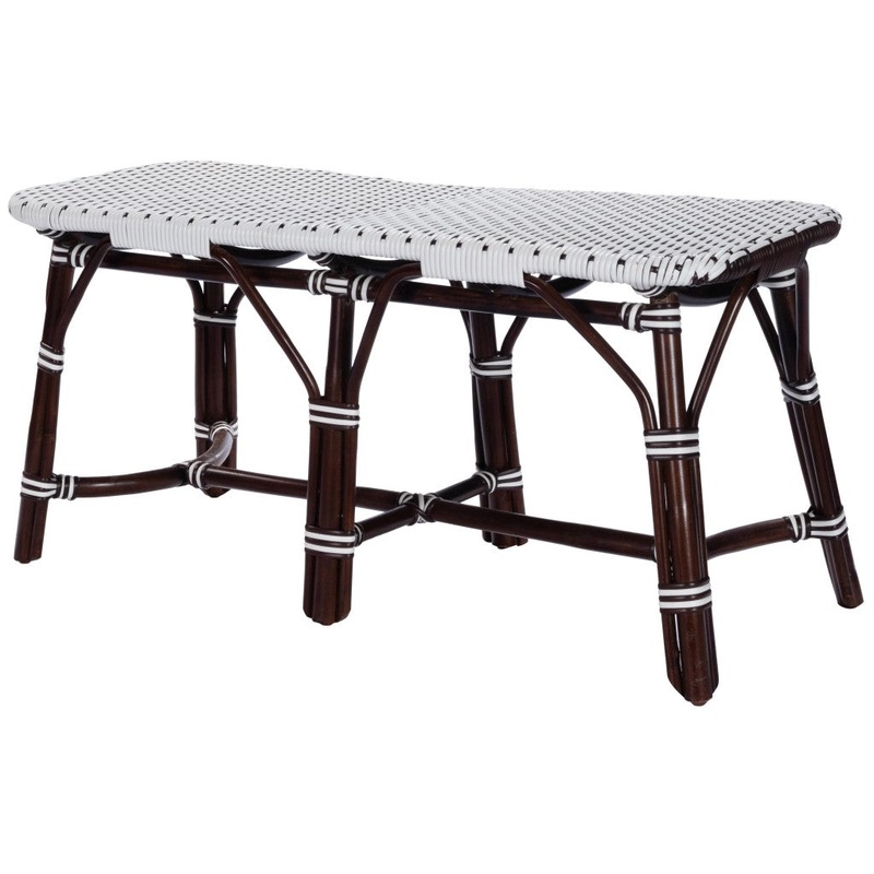 Dark Brown and White Rattan Bench By Homeroots