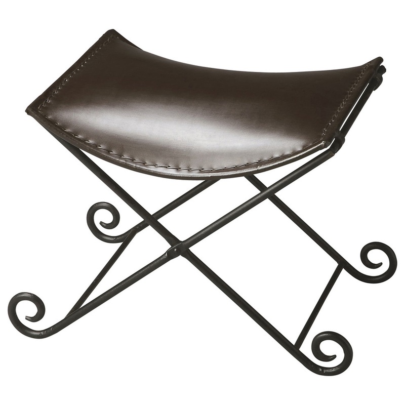 Dark Brown Leather and Metal Stool By Homeroots