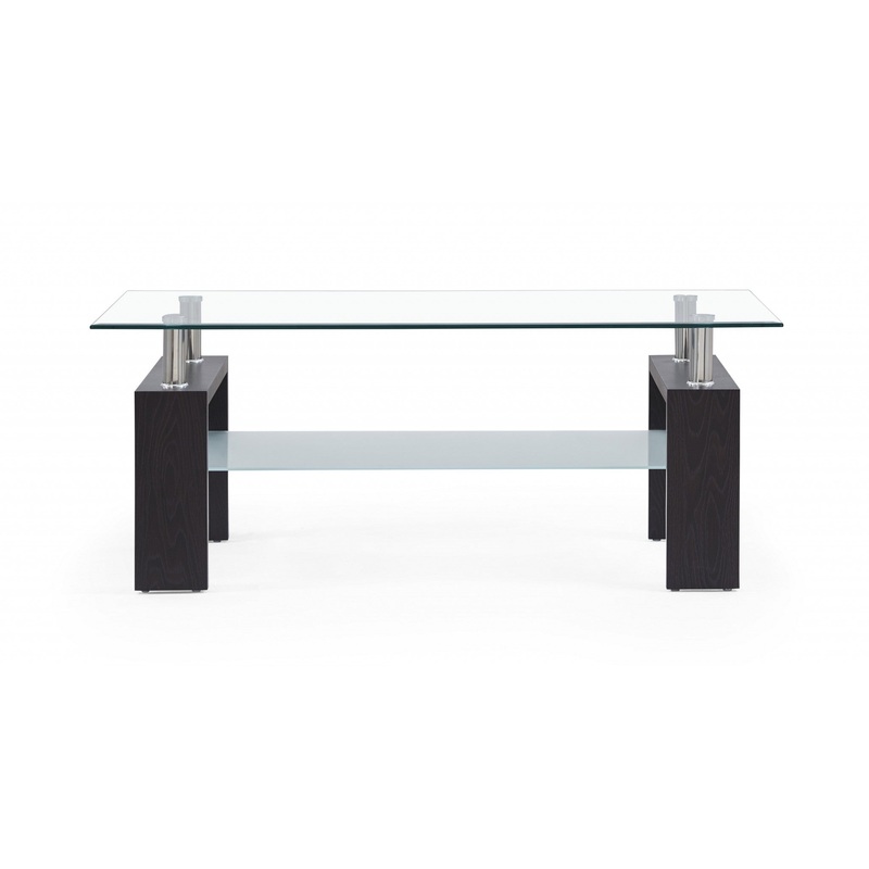Dark Walnut legs Coffee Table with Rectangular Clear Glass Top By Homeroots