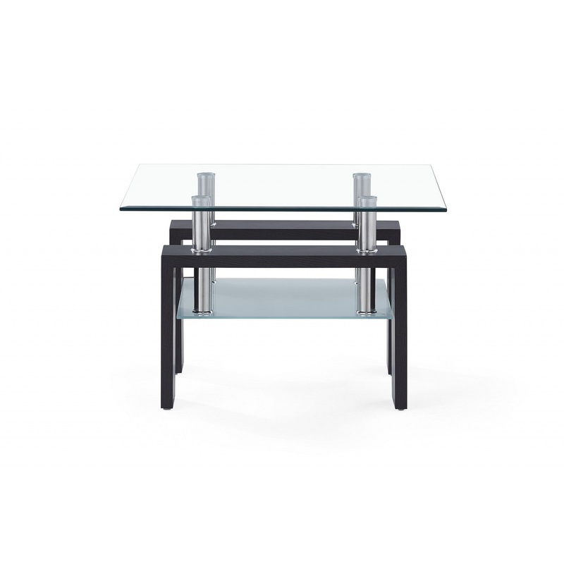 Dark Walnut legs End Table with Rectangular Clear Glass Top By Homeroots