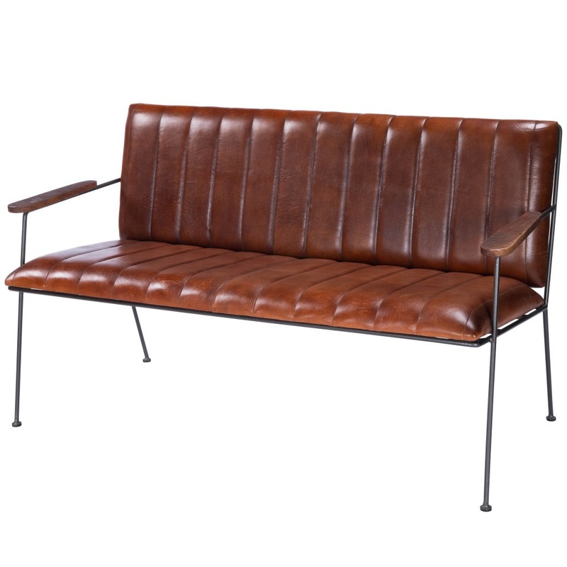Executive Chic Leather and Metal Bench By Homeroots