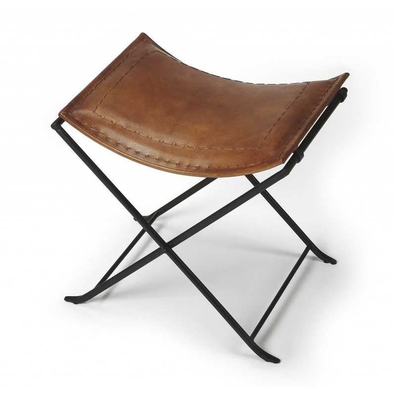 Foldable Brown Leather Stool By Homeroots