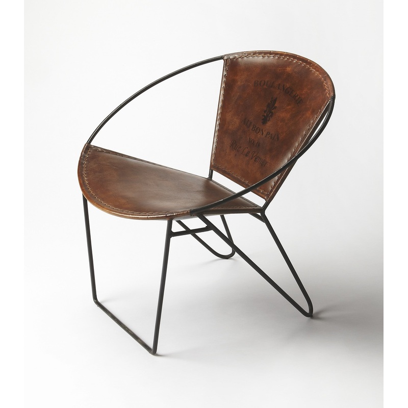 French Vintage Style Brown Leather Accent Chair By Homeroots
