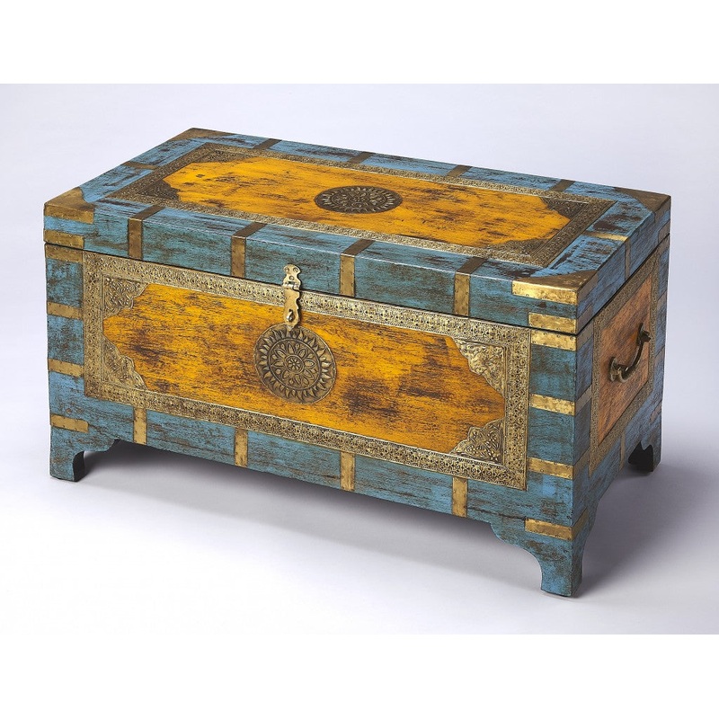 Hand Painted Brass Inlay Storage Trunk By Homeroots