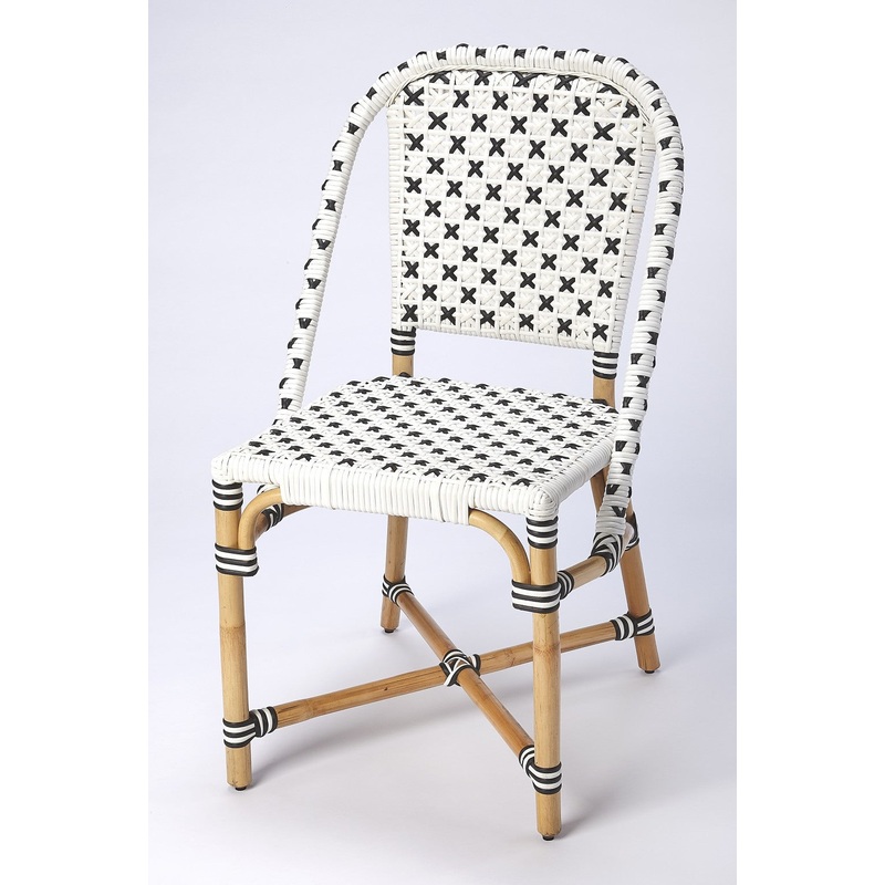 Indoor Outdoor Black and White Rattan Dining Chair By Homeroots
