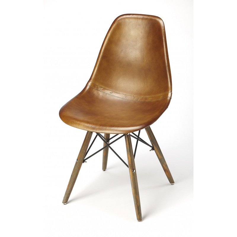 Medium Brown Leather Dining Chair By Homeroots