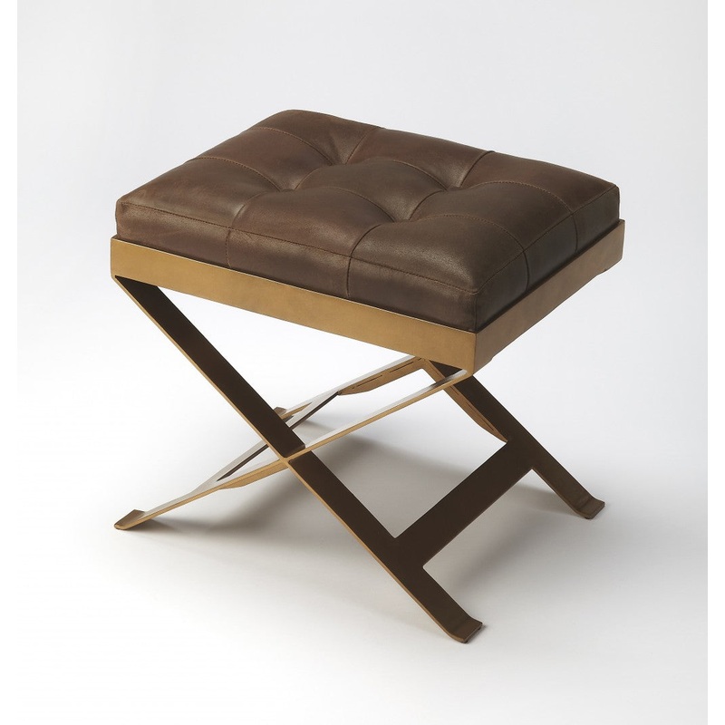 Medium Brown Tufted Leather Stool By Homeroots
