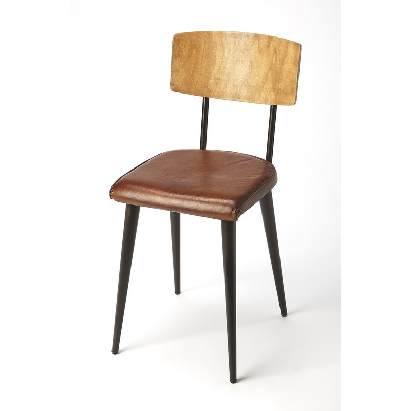 Metal and Wood Leather Dining Chair By Homeroots