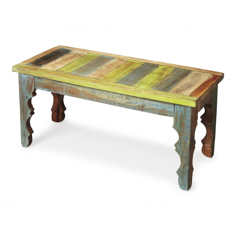 Rustic Multi Color Wood Bench By Homeroots