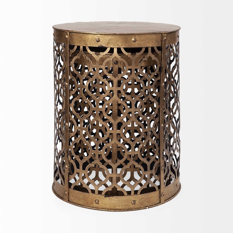 Set of 2 Cylindrical Gold Metal Accent Tables By Homeroots