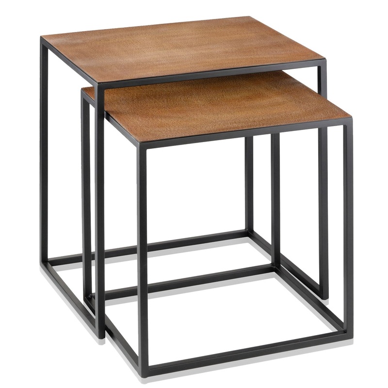 Set Of 2 Rectangular Black Powder Coated Frame and Lion Faux Leather Top Nesting End Tables By Homeroots