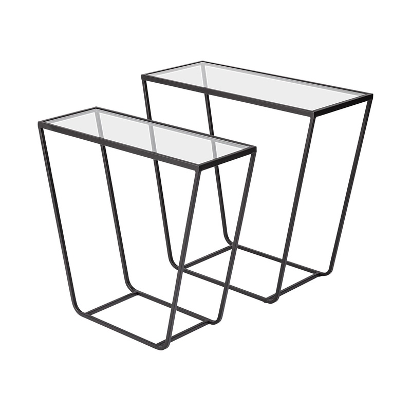 Set of 2 Rectangular Glass Top Accent Table with Black Iron Frame By Homeroots