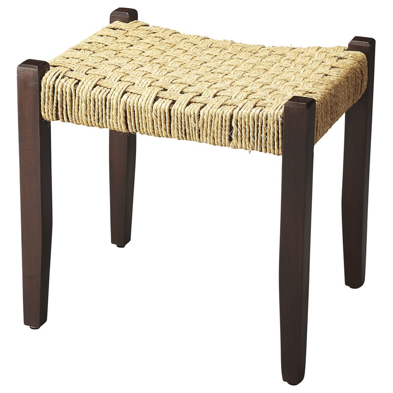 Solid Wood and Woven Jute Stool By Homeroots