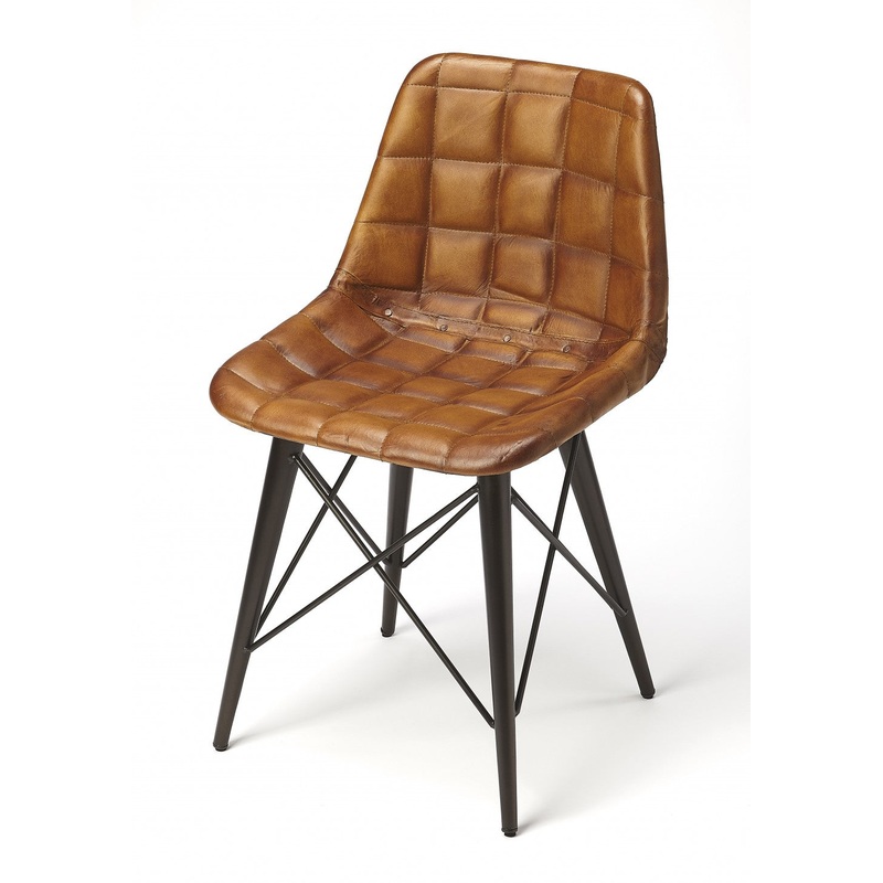 Stitched Squares Brown Leather Dining Chair By Homeroots