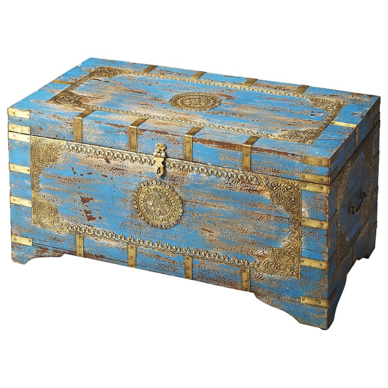 Traditional Hand Painted Brass Inlay Storage Trunk By Homeroots