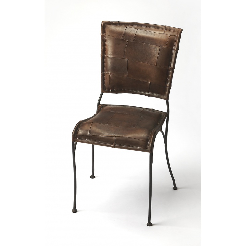 Unique Patchwork Brown Leather Dining Chair By Homeroots