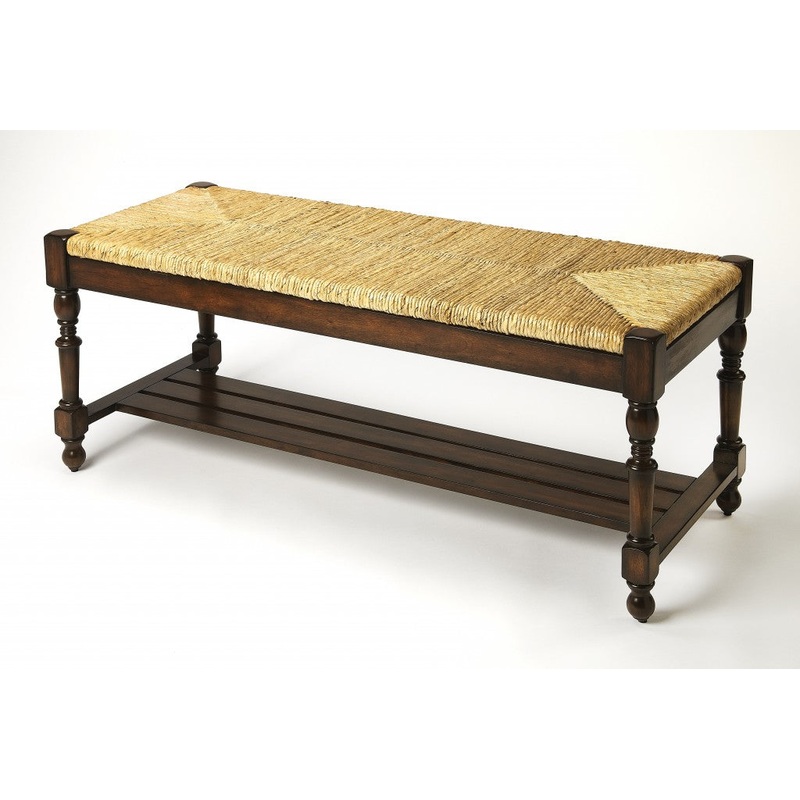 Updated Traditional Mahogany and Wicker Bench By Homeroots
