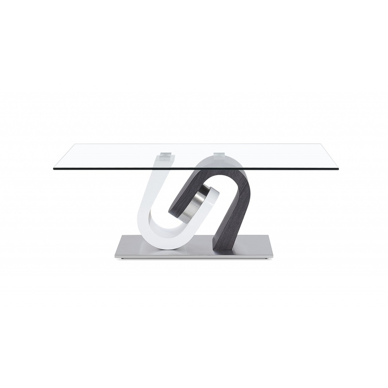White and Dark Grey Two Tone Ultra modern Coffee Table with Glass Top By Homeroots