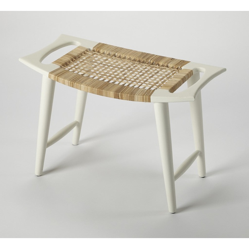 White and Natural Cane Woven Stool By Homeroots