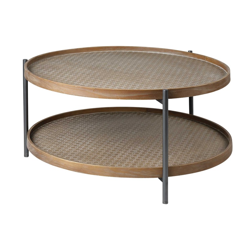 33' Round Black Wood and Metal Frame Two Tier Coffee Table By Homeroots