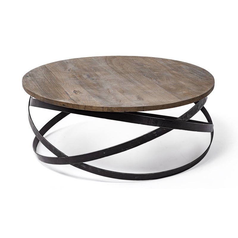 40.5' Round Solid Wood Top Black Metal Base Coffee Table By Homeroots
