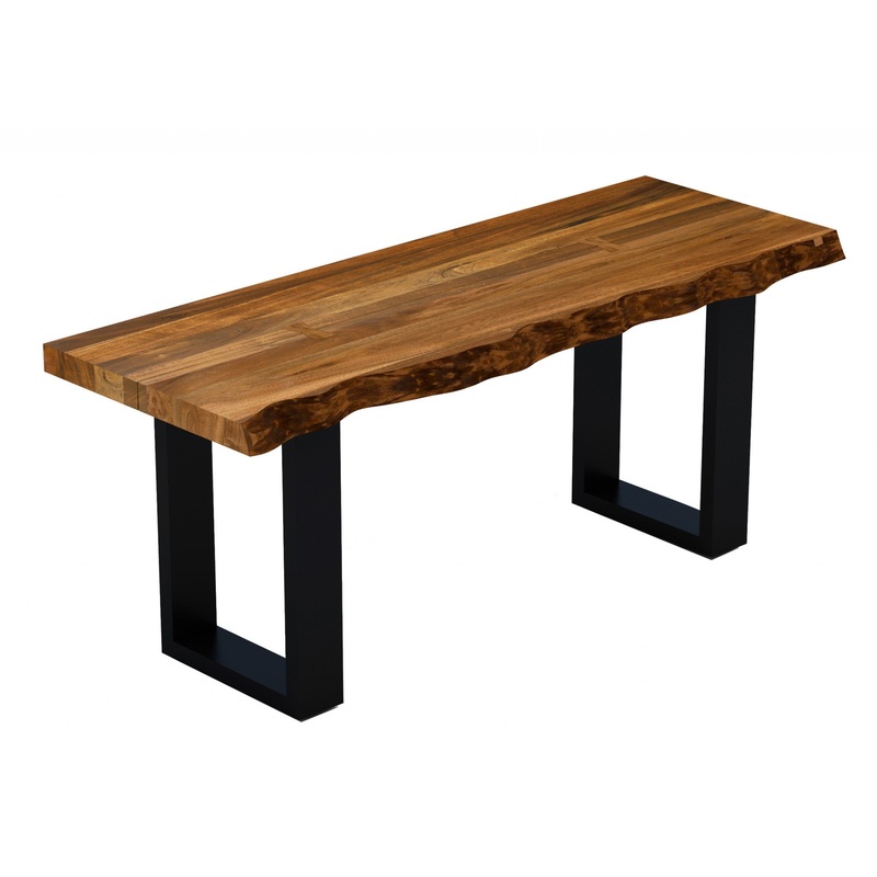 43" Live Edge Acacia Wood Bench with Black Metal Legs By Homeroots