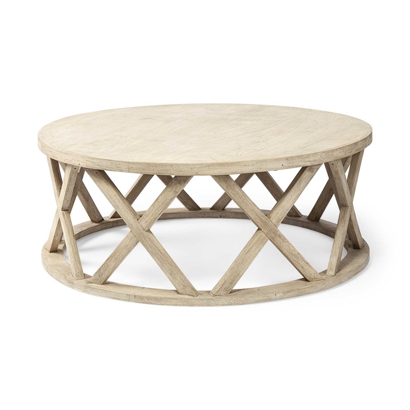 46' Round White Solid Wood Top and Base Coffee Table By Homeroots