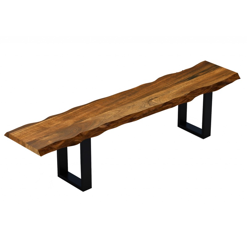 55" Live Edge Acacia Wood Bench with Black Metal Legs By Homeroots