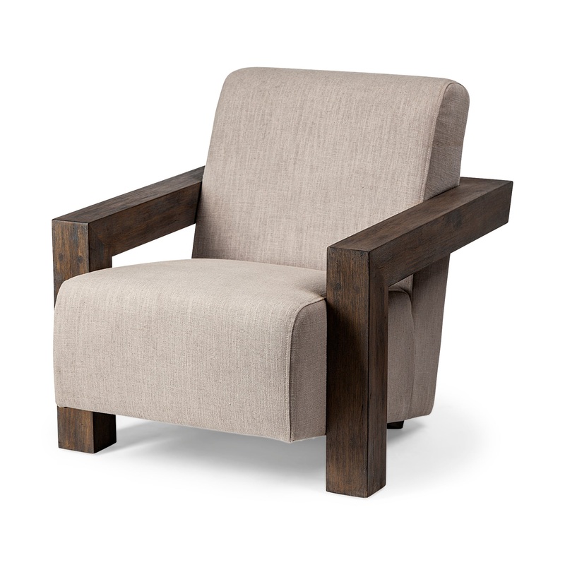Beige Fabric Accent Chair with Upholstered Natural Wood Frame By Homeroots