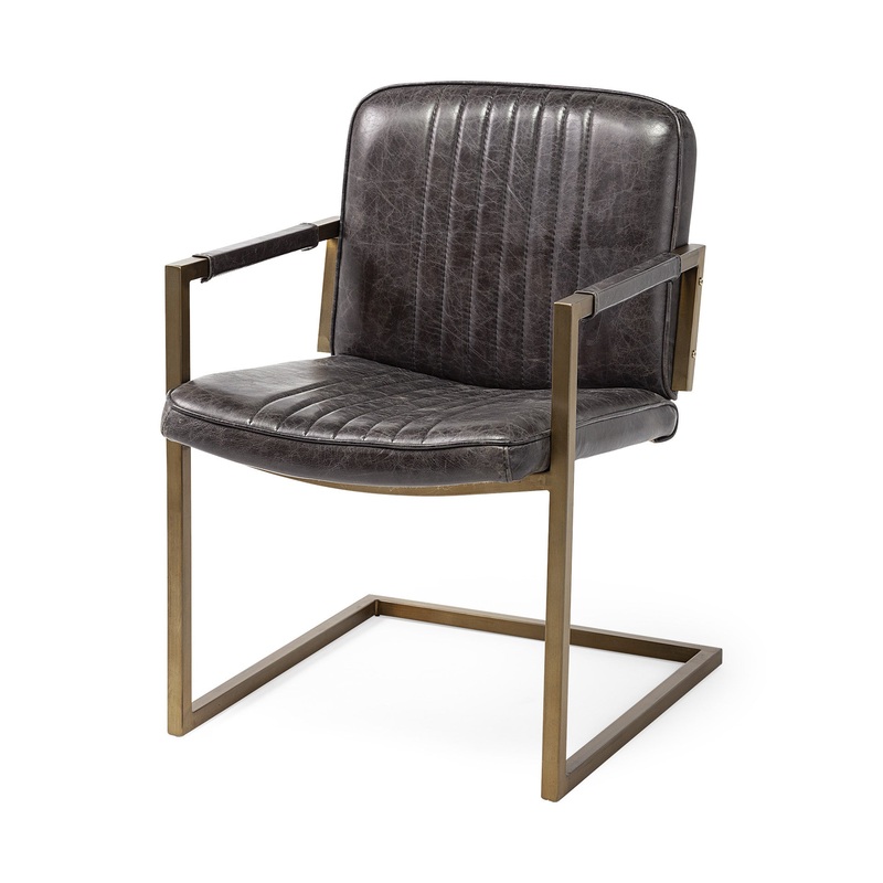 Black Leather Seat Accent Chair with Brass Frame By Homeroots