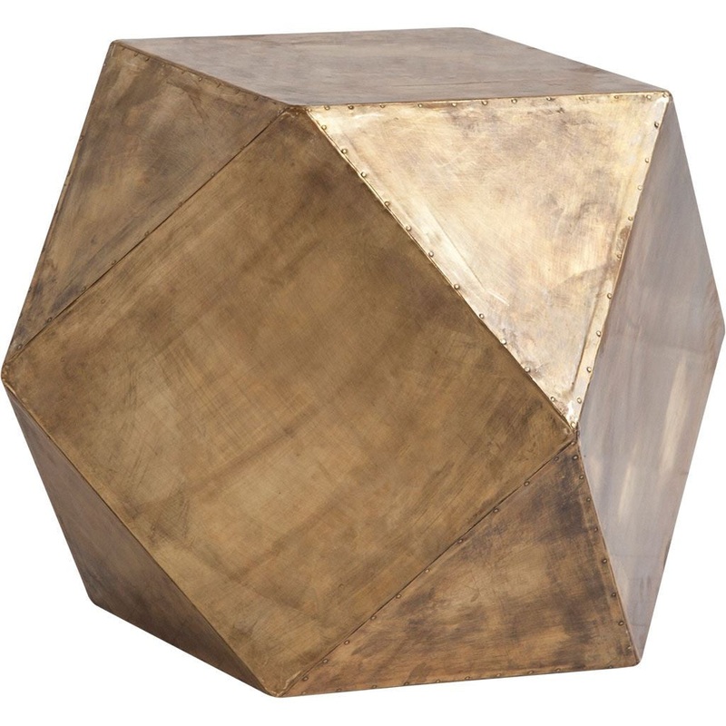 Brass Iron Plated Hexagonal Side Table with Square Top By Homeroots