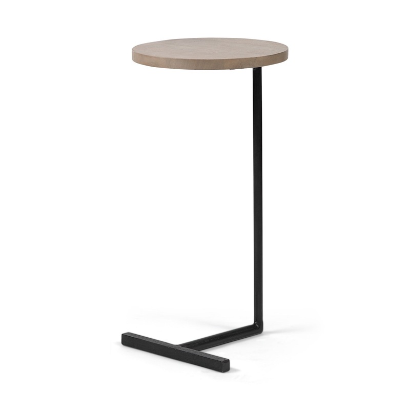Brown Wood Round Top Accent Table with Black Iron Base By Homeroots